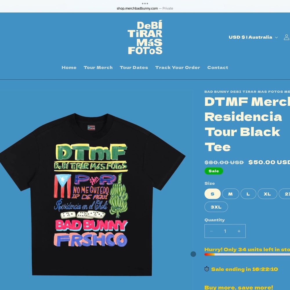 🆕 Bad Bunny Merch DTMF La Residencia Black Graphic Tee - Picture 4 of 4